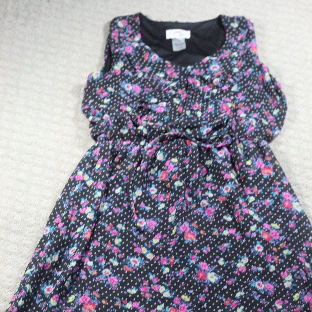 Sweet Storm Size M Sleeveless Blouson Black & Floral Knee-Length Dress
